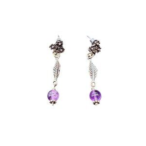 VTG Citlali BP 925 Sterling Silver Purple Beads Flower Leave Dangle Drop Earring
